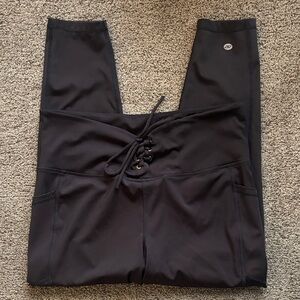 DKNY Black Lace-Up cropped Leggings sz XL